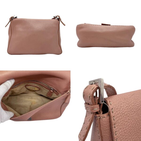 z0591 3 c Fendi Shoulder Bag Selleria Leather Metallic Pink