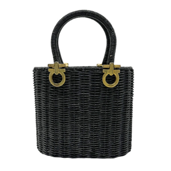 z0597 1 Salvatore Ferragamo Basket Rattan Handbag Black