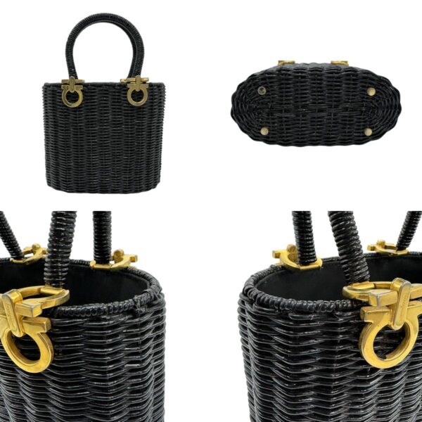 z0597 3 c Salvatore Ferragamo Basket Rattan Handbag Black