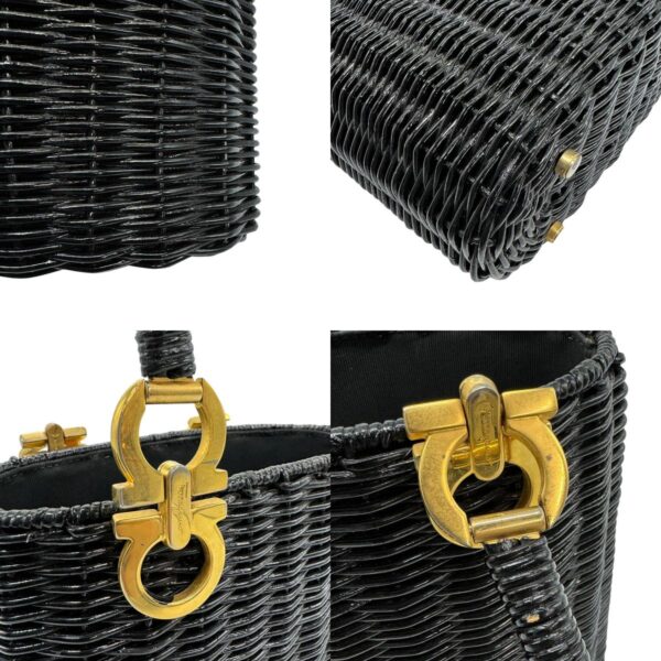 z0597 7 c Salvatore Ferragamo Basket Rattan Handbag Black