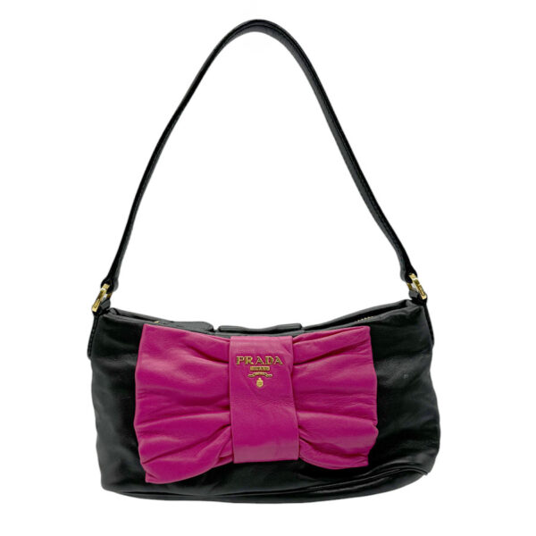 z0637 1 Prada Handbag Leather Black Magenta