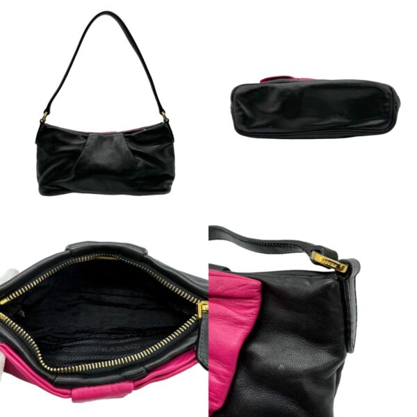 z0637 3 c Prada Handbag Leather Black Magenta