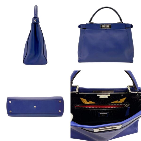 z0666 2 c Fendi Peekaboo Bugs Handbag Leather Blue