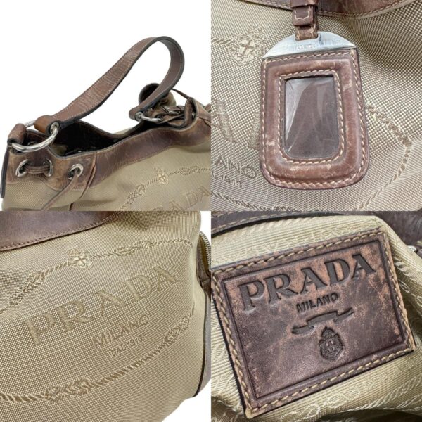 z0696 14 c Prada Shoulder Bag Canvas Leather Brown