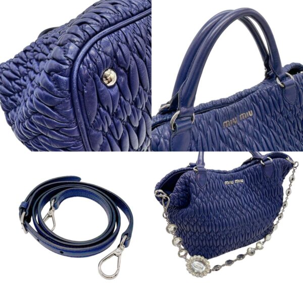 z0705 10 c Miu Miu Handbag Shoulder Bag Matelasse Bijou Leather Blue