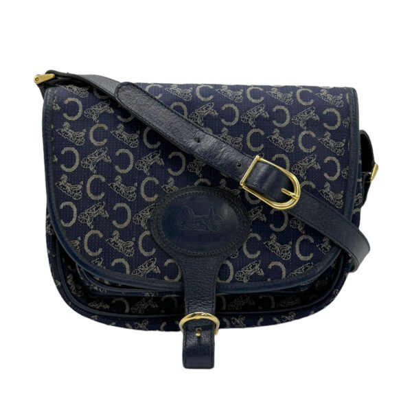 z0868 1 Celine Shoulder Bag Canvas Leather Navy