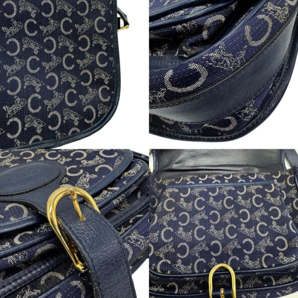 z0868 10 c Celine Shoulder Bag Canvas Leather Navy