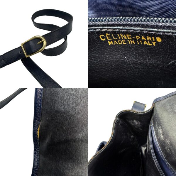 z0868 14 c Celine Shoulder Bag Canvas Leather Navy