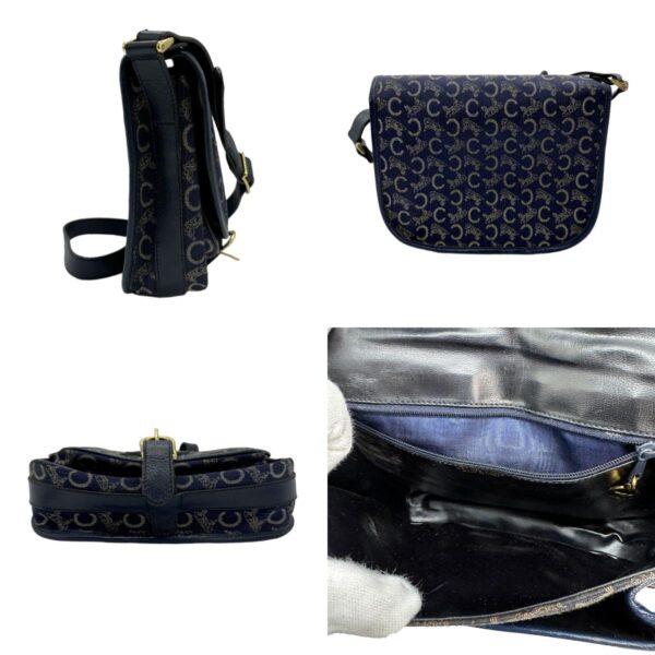 z0868 2 c Celine Shoulder Bag Canvas Leather Navy