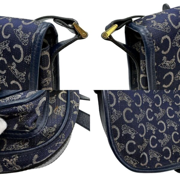 z0868 6 c Celine Shoulder Bag Canvas Leather Navy