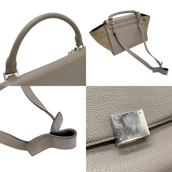 z0869 10 c Celine Trapeze Shoulder Bag Leather Suede Khaki Gray