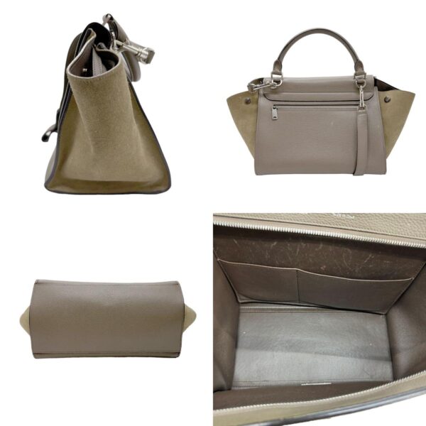 z0869 2 c Celine Trapeze Shoulder Bag Leather Suede Khaki Gray