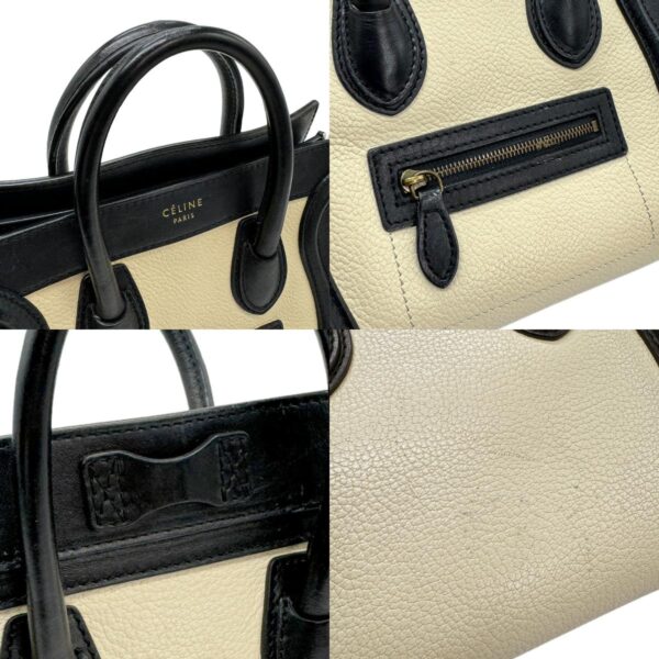 z0870 10 c Celine Luggage Nano Shopper Shoulder Bag Leather White Black