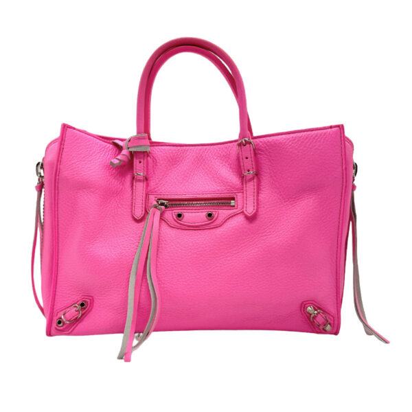 z0882 1 Balenciaga Leather Paper Mini Bag Neon Pink