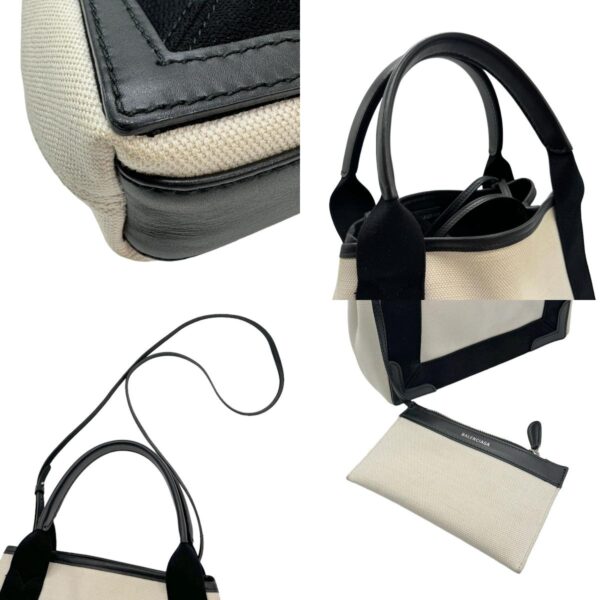 z0889 10 c Balenciaga Canvas Shoulder Bag White Black