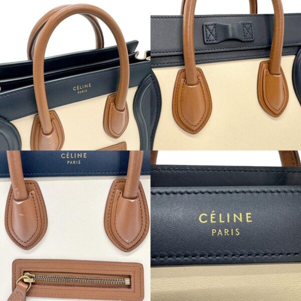 z0932 10 c Celine Luggage Nano Shopper Shoulder Bag Leather Beige Brown