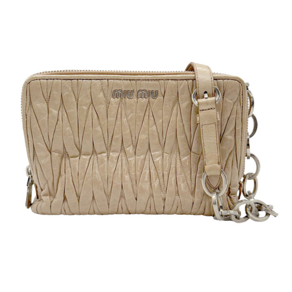 z0941 1 Miu Miu Shoulder Bag Matelasse Leather Beige