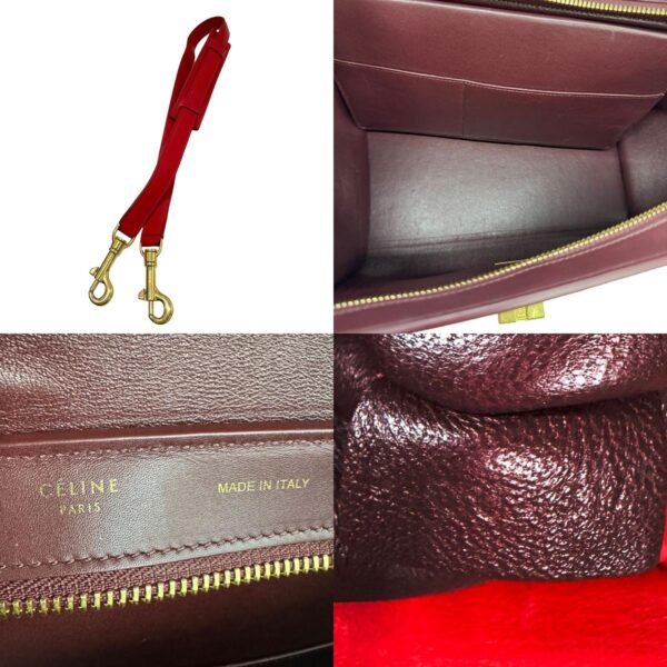 z0956 11 c Celine Trapeze Shoulder Bag Leather Red Bordeaux Camel