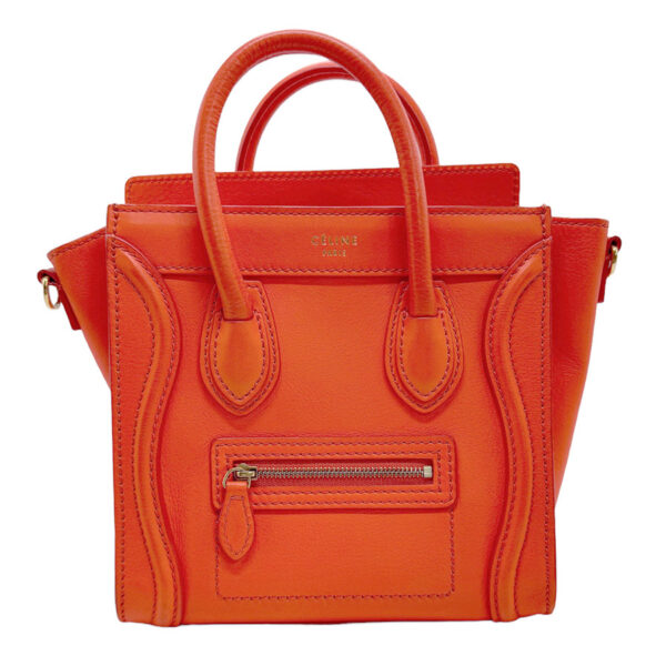 z0975 1 Celine Luggage Nano Shopper Shoulder Bag Leather Orange