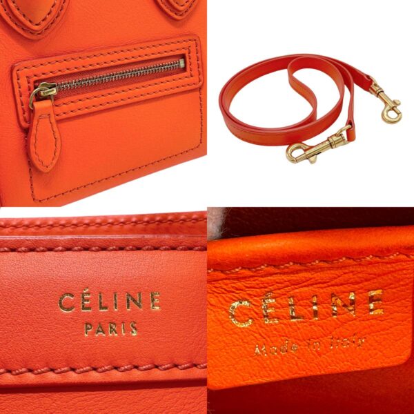 z0975 14 c Celine Luggage Nano Shopper Shoulder Bag Leather Orange