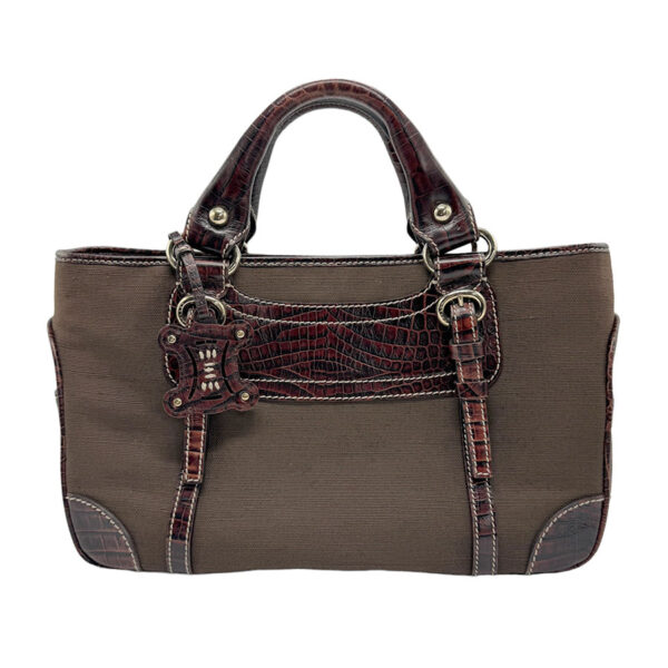 z0983 1 Celine Boogie Bag Handbag Canvas Leather Brown