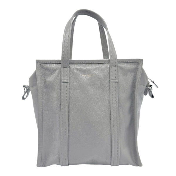 z0984 1 Balenciaga Leather Bazaar Shopper Bag Gray