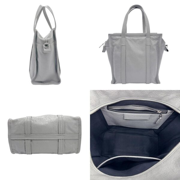 z0984 2 c Balenciaga Leather Bazaar Shopper Bag Gray