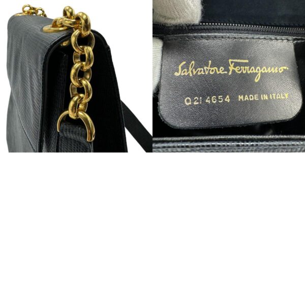 z0990 11 c Salvatore Ferragamo Embossed Leather Shoulder Bag Navy