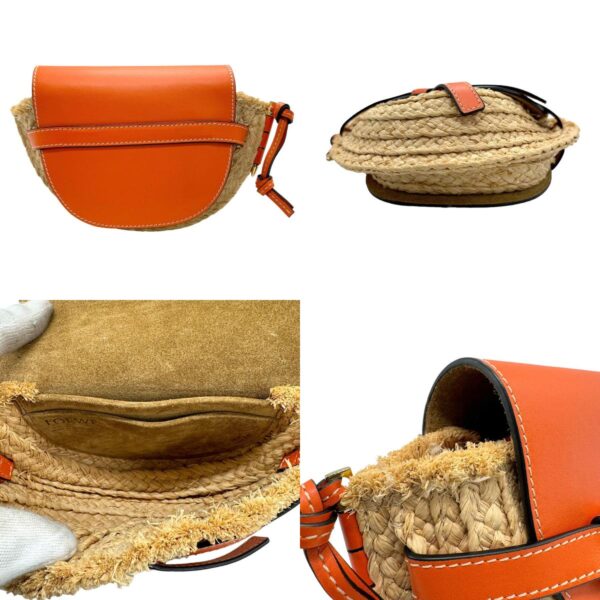 z1067 3 c Loewe Gate Mini Straw Leather Crossbody Shoulder Bag Beige Orange