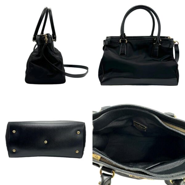 z1083 2 c Salvatore Ferragamo Gancini Nylon Leather Shoulder Bag Black