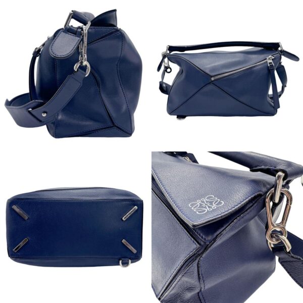 z1095 2 c Loewe Puzzle Medium Leather Shoulder Bag Blue Blue