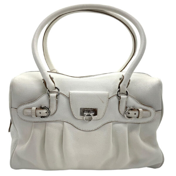 z1101 1 Salvatore Ferragamo Gancini Leather Handbag White