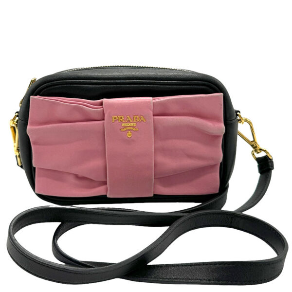 z1118 1 Prada Shoulder Bag Leather Black Pink