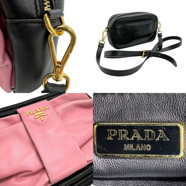 z1118 10 c Prada Shoulder Bag Leather Black Pink