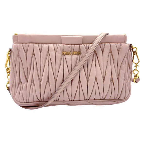 z1133 1 Miu Miu Shoulder Bag Matelasse Leather Pink Beige