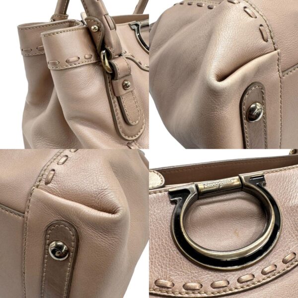 z1156 7 c Salvatore Ferragamo Gancini Leather Handbag Metallic Pink Beige