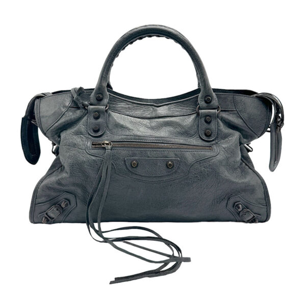 z1164 1 Balenciaga Leather The City Bag Gray