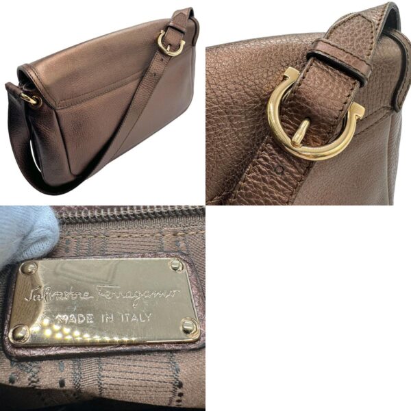 z1168 11 c Salvatore Ferragamo Gancini Leather Shoulder Bag Bronze