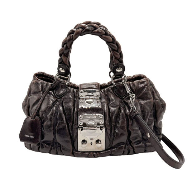 z1190 1 Miu Miu Shoulder Bag Handbag Leather Brown