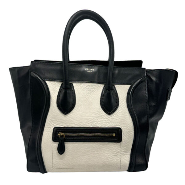 z1225 1 Celine Luggage Mini Shopper Handbag Leather Black White