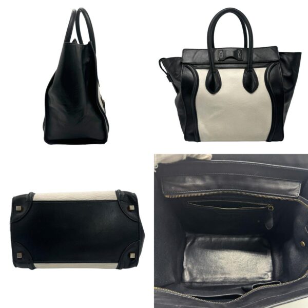 z1225 2 c Celine Luggage Mini Shopper Handbag Leather Black White