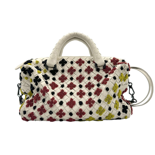 z1276 1 Bottega Veneta Intrecciato Leather Handbag White Multicolor