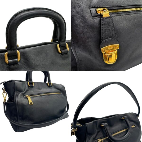 z1279 10 c Prada Shoulder Bag Leather Nylon Black