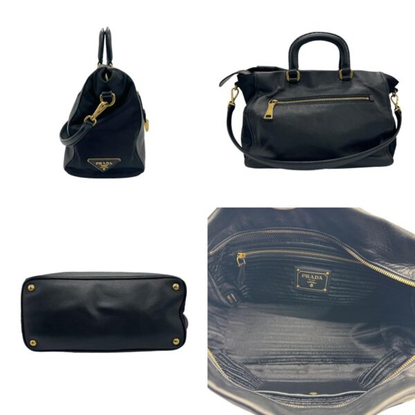 z1279 2 c Prada Shoulder Bag Leather Nylon Black