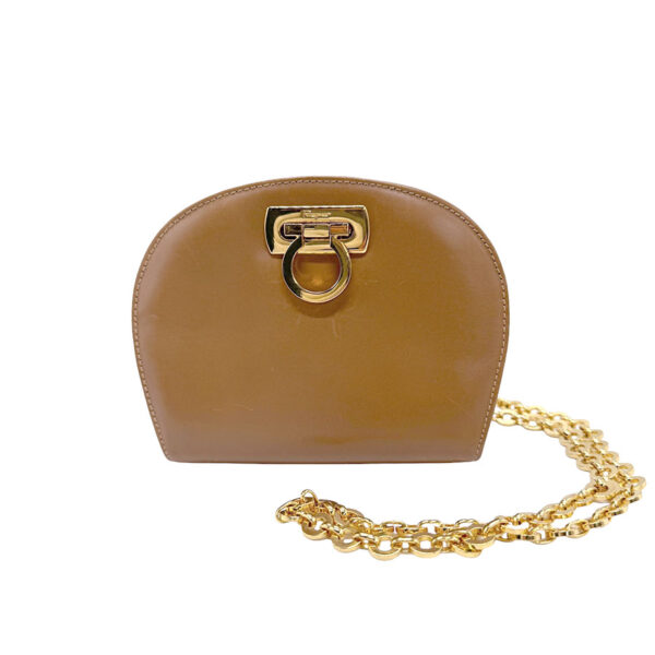 z1306 1 Salvatore Ferragamo Gancini Leather Shoulder Bag Camel