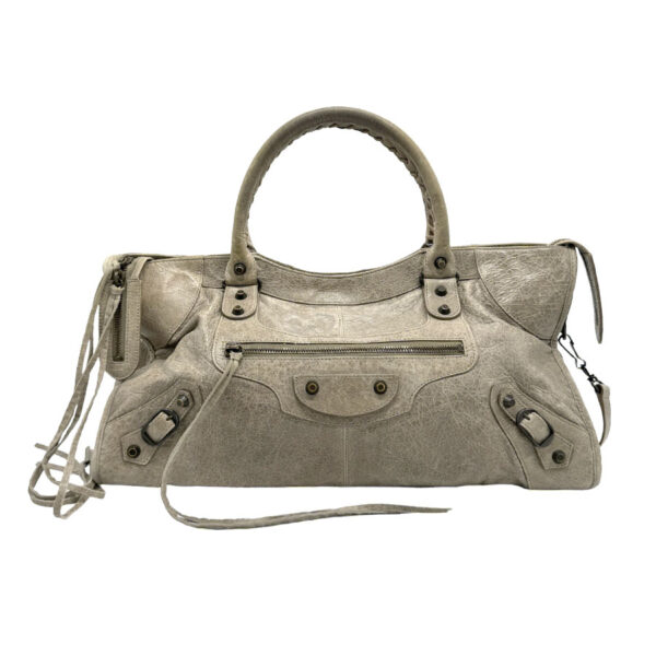 z1312 1 Balenciaga The Part Time Leather Shoulder Bag Gray