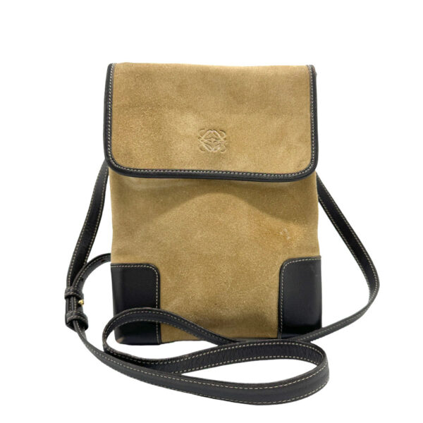 z1326 1 Loewe Anagram Suede Leather Crossbody Shoulder Bag Brown