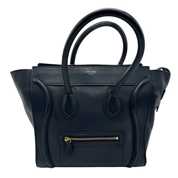 z1372 1 Celine Luggage Mini Shopper Handbag Leather Navy