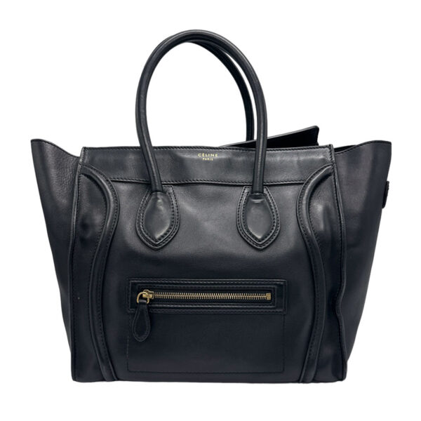 z1383 1 Celine Luggage Mini Shopper Handbag Leather Black