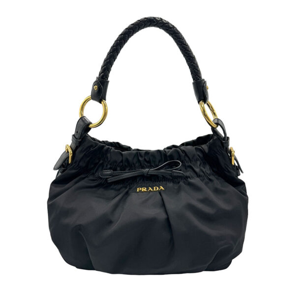 z1442 1 Prada Shoulder Bag Nylon Leather Black